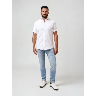 Stone Rose Tencel Stretch Solid Ss Button-up Shirt In White