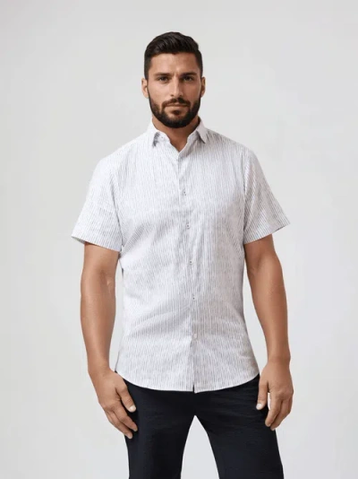 Stone Rose Tencel Stretch Striped Ss Button-up Shirt In White