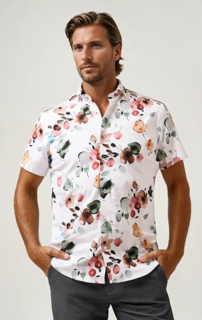 Stone Rose Tencel Stretch Watercolor Floral Ss Button-up Shirt In Multi
