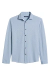 Stone Rose Trim Fit Techno Stretch Diamond Geo Print Performance Button-up Shirt In Light Blue