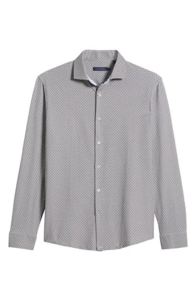 Stone Rose Trim Fit Techno Stretch Diamond Geo Print Performance Button-up Shirt In Taupe