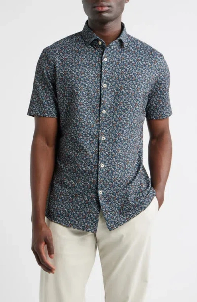 Stone Rose Wildflower Performance Short Sleeve Button-up Shirt In Blue