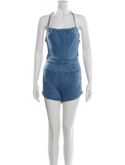 Pre-owned Stoned Immaculate Square Neckline Romper W/ Tags In Blue