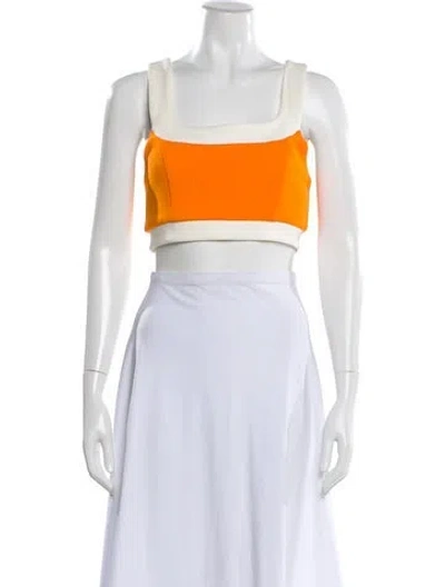 Pre-owned Stoned Immaculate Square Neckline Sleeveless Crop Top In White