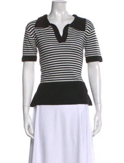 Pre-owned Stoned Immaculate Striped V-neck Polo In Black