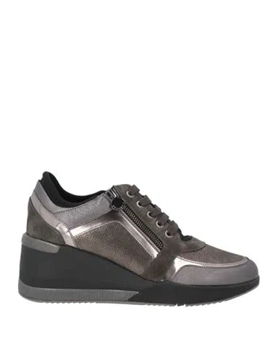 Stonefly Woman Sneakers Grey Size 8.5 Soft Leather, Textile Fibers In Multi