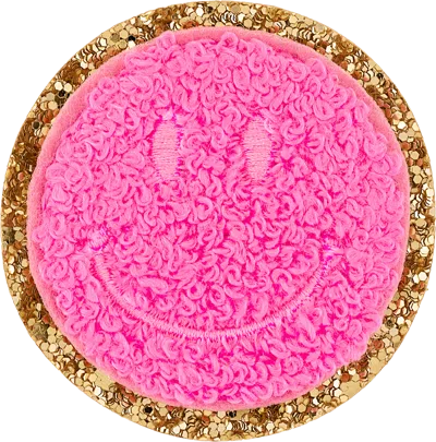 Stoney Clover Lane Bubblegum Glitter Varsity Smiley Face Patch In Pink