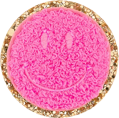 Stoney Clover Lane Bubblegum Mini Glitter Varsity Smiley Face Patch In Pink