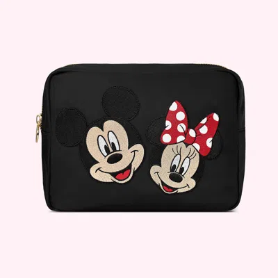 Stoney Clover Lane Classic Noir Large Pouch With Large Mickey & Minnie Patch In Black