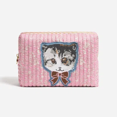 Stoney Clover Lane Custom Hand Embroidered Pet Face Large Quilted Pouch Made With Liberty Fabric