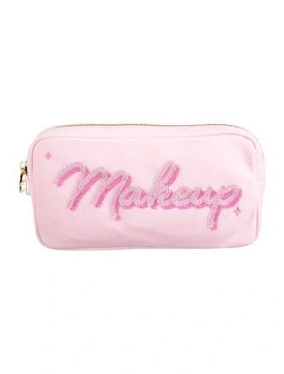 Pre-owned Stoney Clover Lane Embroidered Knit Cosmetic Bag W/tags In Pink