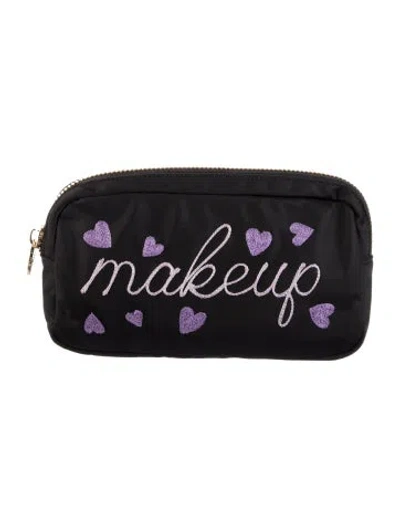 Pre-owned Stoney Clover Lane Embroidered Nylon Cosmetic Bag In Black