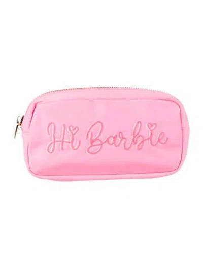 Pre-owned Stoney Clover Lane Embroidered Nylon Cosmetic Bag In Pink