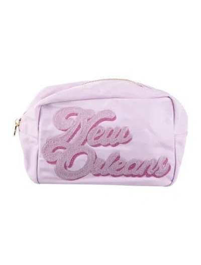 Pre-owned Stoney Clover Lane Embroidered Zip Cosmetic Bag In Purple