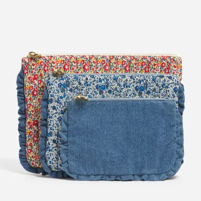 Stoney Clover Lane Flat Pouch Set Made With Liberty Fabric In Blue
