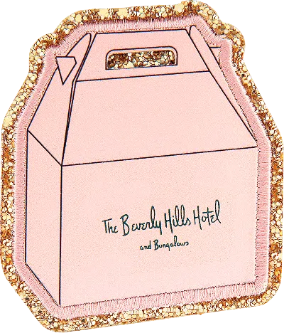 Stoney Clover Lane Glitter Varsity The Beverly Hills Hotel To Go Box Patch In Pink