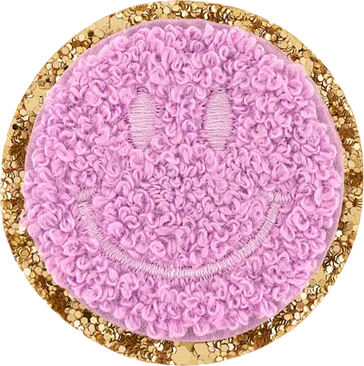 Stoney Clover Lane Grape Glitter Varsity Smiley Face Patch In Pink
