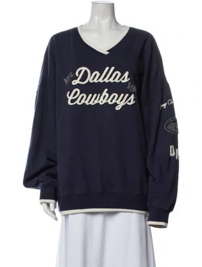 Pre-owned Stoney Clover Lane Graphic Print Embroidered Accent Lounge Set In Blue