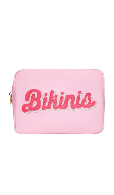 Stoney Clover Lane Hand Embroidered Bikinis Large Pouch In Flamingo