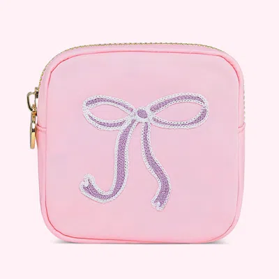 Stoney Clover Lane Hand Embroidered Bow Mini Pouch In Pink