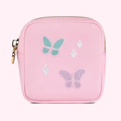 Stoney Clover Lane Hand Embroidered Butterfly Mini Pouch In Pink