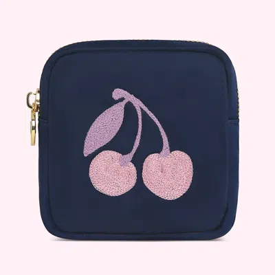 Stoney Clover Lane Hand Embroidered Cherry Mini Pouch In Blue