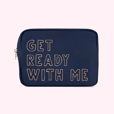 Stoney Clover Lane Hand Embroidered Get Ready With Me Large Pouch In Blue