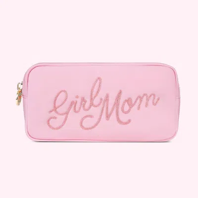 Stoney Clover Lane Hand Embroidered Girl Mom Small Pouch In Pink
