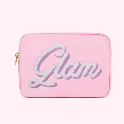 Stoney Clover Lane Hand Embroidered Glam Large Pouch In Pink