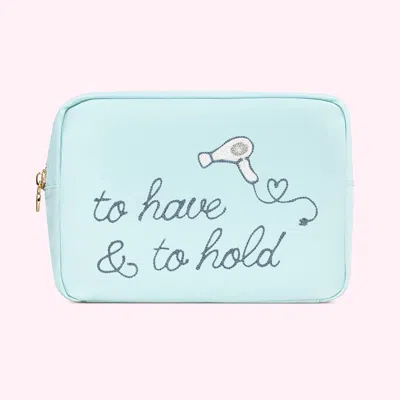 Stoney Clover Lane Hand Embroidered To Have & To Hold Large Pouch In Blue