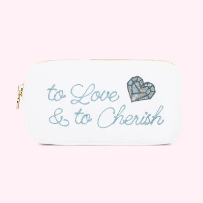 Stoney Clover Lane Hand Embroidered To Love & To Cherish Small Pouch In White