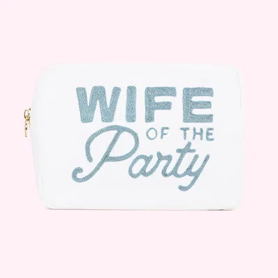 Stoney Clover Lane Hand Embroidered Wife Of The Party Large Pouch In Pink