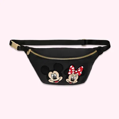 Stoney Clover Lane Jumbo Noir Fanny Pack With Medium Disney Mickey & Minnie Patch In Black