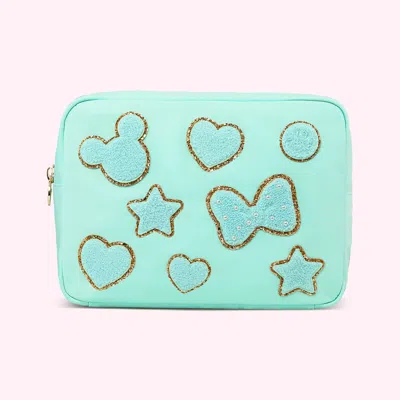 Stoney Clover Lane Large Cotton Candy Pouch With Disney Mickey & Friends Patches In Green