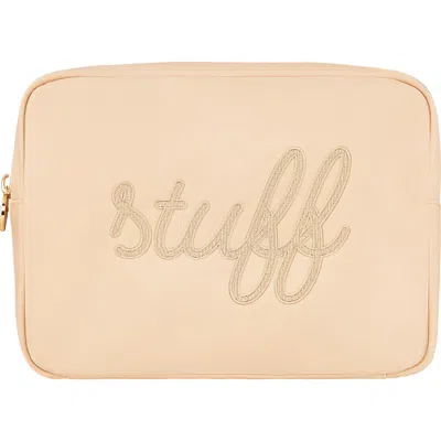 Stoney Clover Lane Large Stuff Embroidered Nylon Pouch In Sand