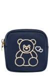 Stoney Clover Lane Mini Embroidered Bear Pouch In Blue