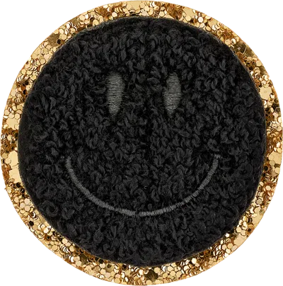 Stoney Clover Lane Noir Glitter Varsity Smiley Face Patch In Purple