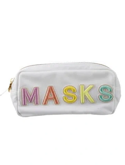 Pre-owned Stoney Clover Lane Nylon Embroidered Cosmetic Bag In White