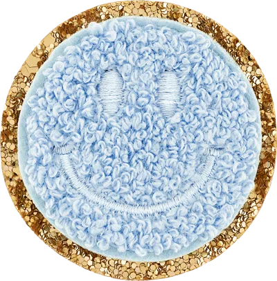 Stoney Clover Lane Periwinkle Glitter Varsity Smiley Face Patch In Blue