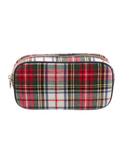 Pre-owned Stoney Clover Lane Plaid Printed Cosmetic Bag In Red