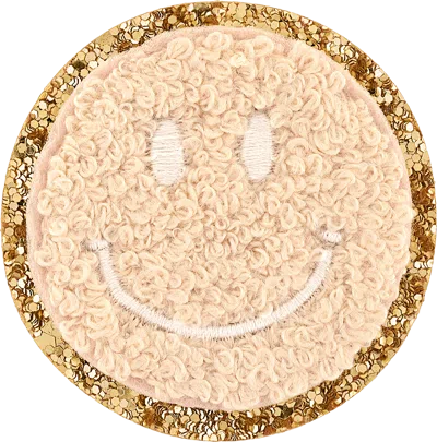 Stoney Clover Lane Sand Glitter Varsity Smiley Face Patch In Neutral