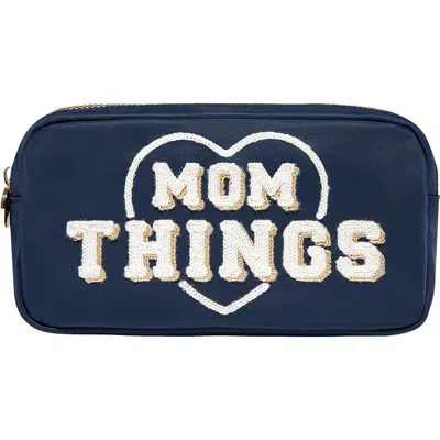 Stoney Clover Lane Small Mom Things Embroidered Nylon Pouch In Blue