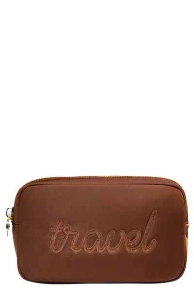 Stoney Clover Lane Small Travel Embroidered Nylon Pouch In Brown