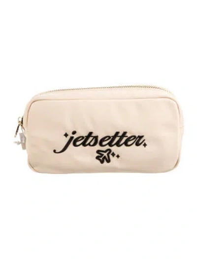 Pre-owned Stoney Clover Lane Solid Embroidered Cosmetic Bag W/tags In Neutral