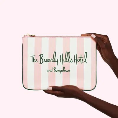 Stoney Clover Lane The Beverly Hills Hotel Embroidered Flat Pouch In Pink