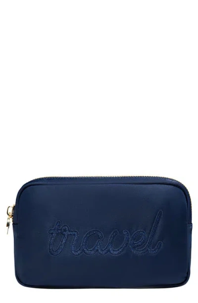 Stoney Clover Lane Travel Embroidered Nylon Pouch In Blue