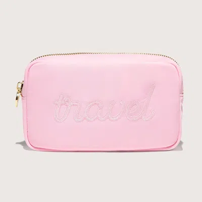 Stoney Clover Lane Travel Embroidered Small Pouch In Flamingo