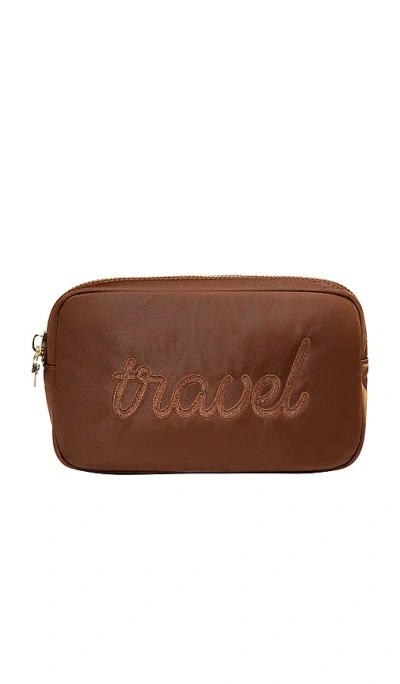 Stoney Clover Lane Travel Embroidered Small Pouch In Brown