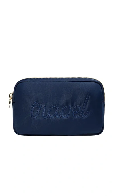 Stoney Clover Lane Travel Embroidered Small Pouch In Sapphire