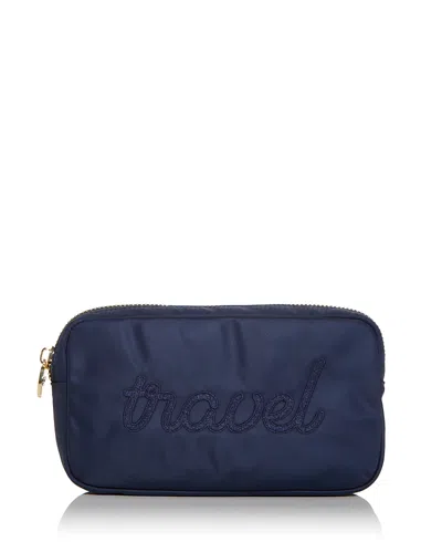 Stoney Clover Lane Travel Embroidered Small Pouch In Sapphire